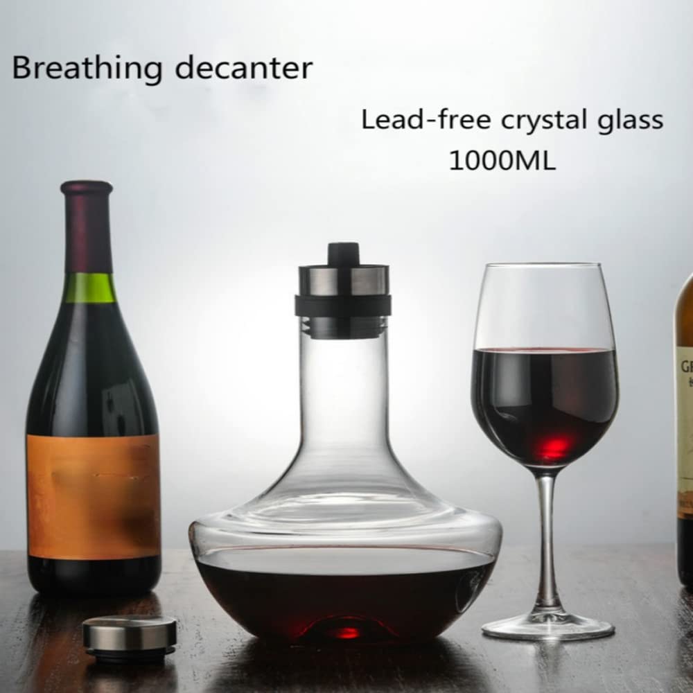 Decantador de vino tinto,Decantador de vino en for Jarra grande hecha a mano de 1000ML, vino tinto transparente, copas de champán, botella decantadora, jarra, aireador vertedor for Bar familiar