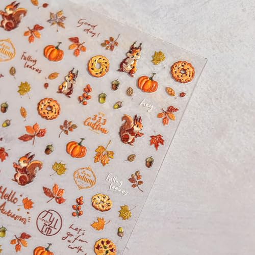 Fall Nail Stickers Cute Maple Leaf Pumpkins Bunny Nail Decals 1PCS 5D Embossed Self-Adhesive Cute Autumn Nail Design Sticker DIY Nail Manicure Accessories Fall Nail Decorations Nail Art for Women - Image 4
