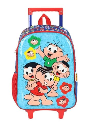 kit Mochila Carrinho Luxcel+Lancheira Turma Monica Azul Ic41322mn