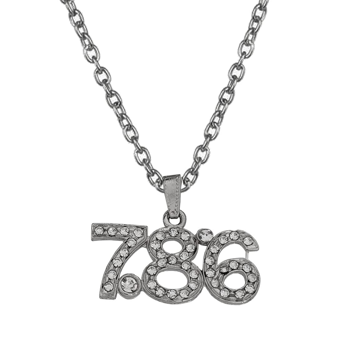 M Men Style Religious Islamic 786 Allah Lucky Number Necklace Silver Crystal Pendant For Unisex