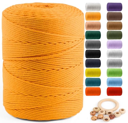 Image of ZUEXT Macrame Cord, Golden, 4mm x 547yds Cotton String Macrame Yarn | Natural Handmade, 4 Strands Twisted Cotton Rope, for Craft Wall Hanging Weaving Tapestry Dream Catchers Hanger DIY Gift, 500m