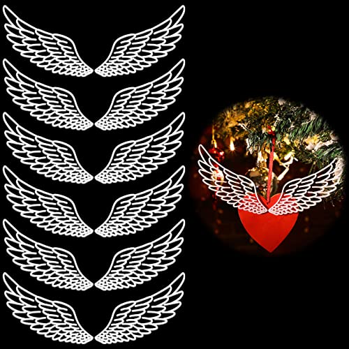 White Angel Wings Ornament For Crafts 6 Pairs Fillable Acrylic Christmas Tree Hanging Decor Handmade Exquisite Diy Angel Wings For Xmas Craft Home Wedding Party Decoration #TOP16