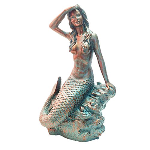 HomeStyles Large Classic Beach Mermaid on Rock 99391 Bronze Patina, 32" H