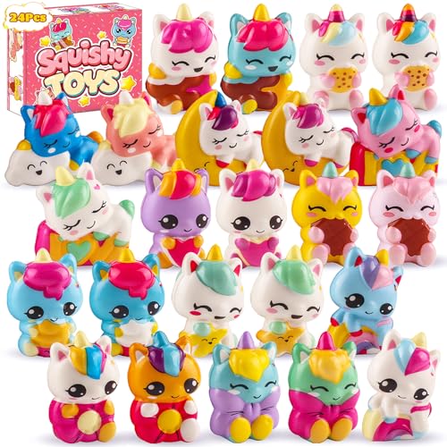 Ksmky 24PCS Squishy Toys, Easter Egg Fillers Stuffers, Squishies for Kids, Slow Rising Stress Relief Toys, Party Favors Goodie Bag Stuffers, Classroom Prizes