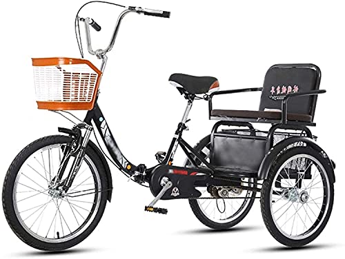 Triciclo para adultos, triciclos para compras y viajes, triciclo de 20 pulgadas de una sola velocidad con canasto y asiento trasero ajustable, horquilla con suspensión hidráulica para adultos mayores, mujeres y hombres miniatura 1