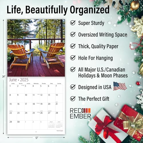 Image of RED EMBER Porch Escapes 2025 Wall Calendar 12 Month | 12 inch x 24 inch Open | Thick & Sturdy Paper | Giftable | Calendar 2025