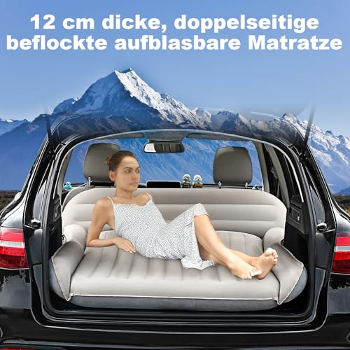 KMZ SUV Luftmatratze Dickere Doppelseitige Beflockung Camping Matratze – Tragbares Bewegliche Schlaf-Auto-Bett – Bequeme Aufblasbare Reisen Luftbett mit Elektrische Luftpumpe und 2 Kissen
