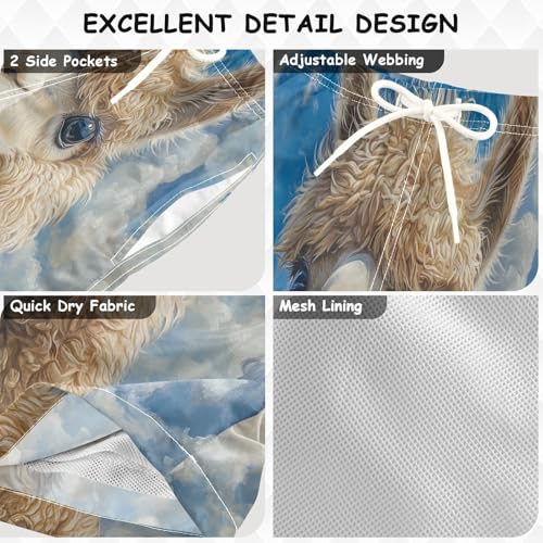 DOMIKING Sky Alpaca Blue Boys' Pull On Swim Trunks Quick Dry Boardshorts with Mesh Lining for Swimming Hiking M3