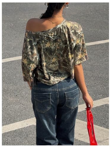 SOLY HUX Women's Y2k Camo T Shirt Off The Shoulder Half Sleeve Y2k Crop Tops Streetwear Summer T Shirt2