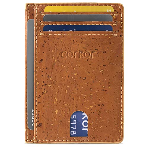 Image of Corkor Cork Card Holder Men - Cork Wallet - Vegan Leather - Minimalist Slim Front Pocket RFID