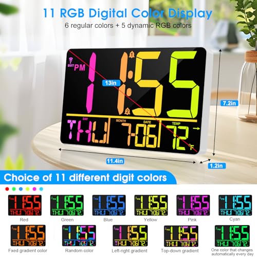 13" Bluetooth Auto Sync Wall Clock- Large Digital Alarm Clock with Remote - Image 2