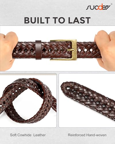 SUOSDEY Braided Genuine Leather Belt for Men, 1.2" Width Men’s Casual Woven Leather Belt for Jeans Pants4