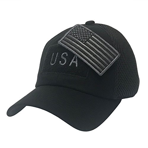 The Hat Jungle USA American Flag Patch Tactical Hat Mesh Back Adjustable Baseball Cap,Black