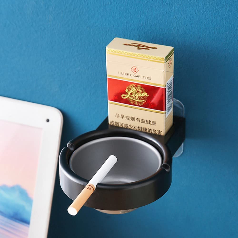 Leeonz Wall Mounted Ashtray Stainless Steel Ashtray Bathroom Cigarette Holder Storage Rack, Punch-Free, Ashtray for Cigarettes, Indoor or Outdoor Ash Trays for Office Home Bar Decoration (Black)-image-18