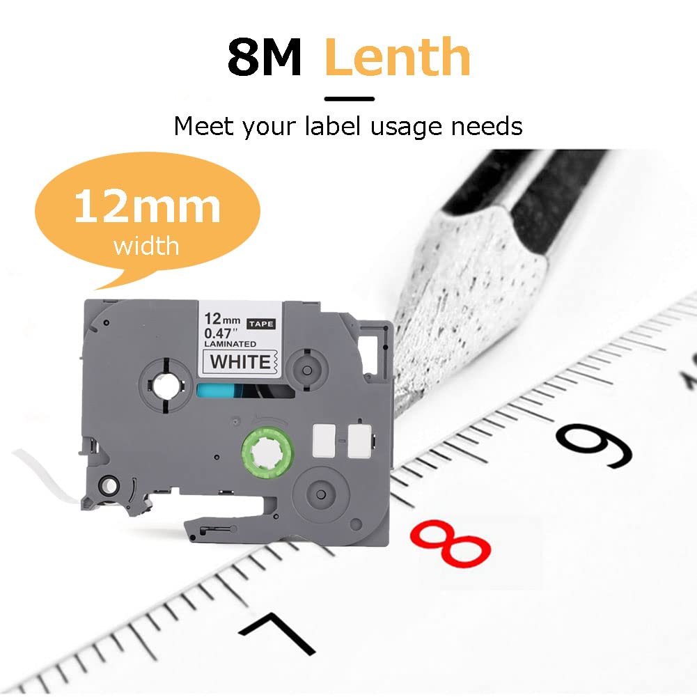 12mm 0.47 Laminated White Tape Replace for Brother P-Touch