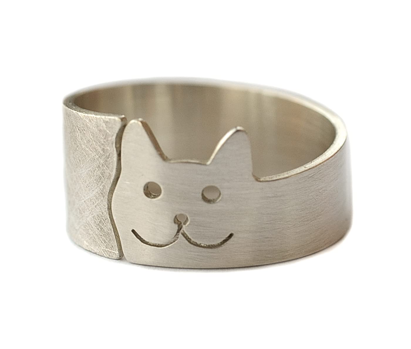 Offener Silberring mit Katzenmotiv glatt und rauh, Blechdicke 1mm