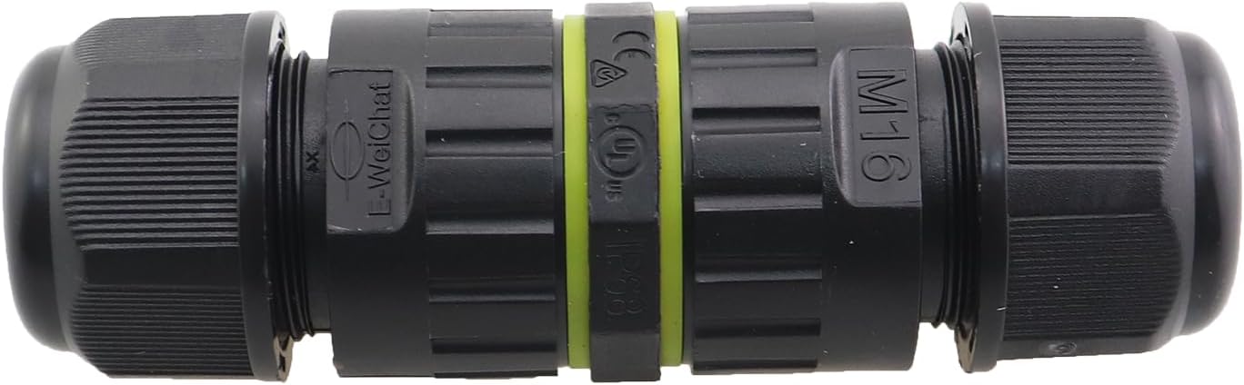 IP68 Outdoor Waterproof Connector M16 Nylon Straight 3 Pole Nylon Straight Cable Wire Waterproof Connector Used for Connecting Garden Outdoor Billboard Display Tunnel Light Black