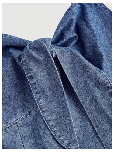 WDIRARA Women's Tie Front Ruffle Denim Cami Dress Frill Trim Sleeveless Short Dress3