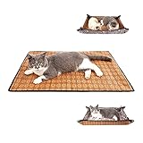 GAPZER Cat Cooling Mat, All Year Cat Dog Bed, Washable Multipurpose Pet Cooling Pad with Two Sides of Fluffy Fleece and Rattan Mat, Sponge Inside Usable in Summer and Winter (Large)