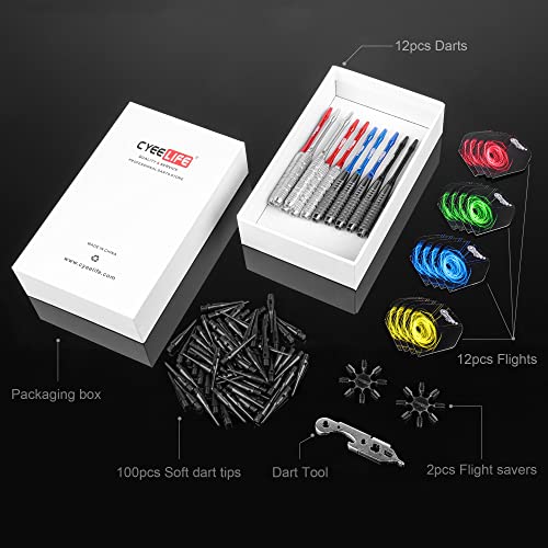 Cyeelife 18 Gram Soft Tip Darts With 2Designs,4 Colors Aluminium Shafts With Rubber Rings,100 Extra Tips And Dart Tool #TOP4