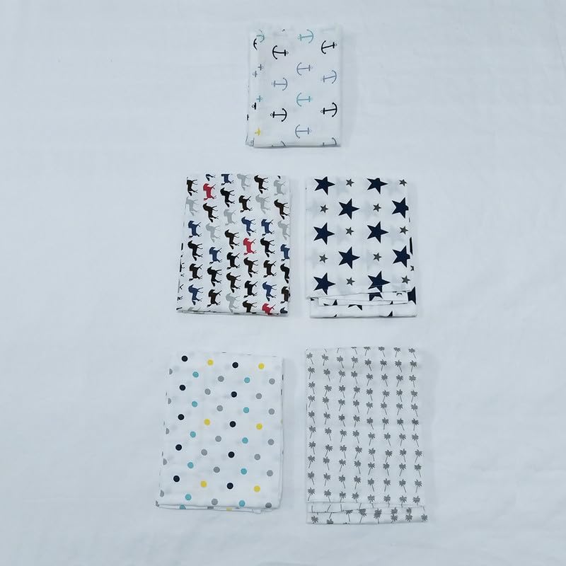 Image of Organic Cotton Muslin Pack of 5 Baby Large Napkins Multiuse Cotton Cloth Premium Baby Washable, Reusable, Absorbent, Extra Soft 55 X 55 Cm Random Print