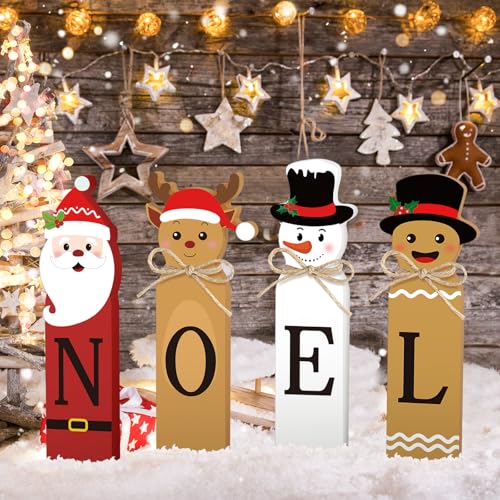 Christmas Noel Decorations, Wooden Noel Block Table Centerpiece Sign, Santa Claus Reindeer Snowman Tiered Tray Decor for Xmas Winter Holiday Home Decor (Xmas) – Image 2