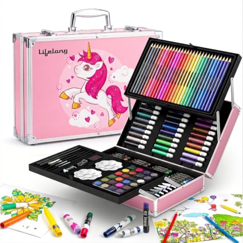 Image of Lifelong Colour Art Set Kit for Kids | 145 Pieces Colour Pencil Set | Stationary Kit with Oil Pastels, Crayons, Paint Brushes, Drawing & Painting Art Kit | Unicorn Theme Box | Gift for Kids