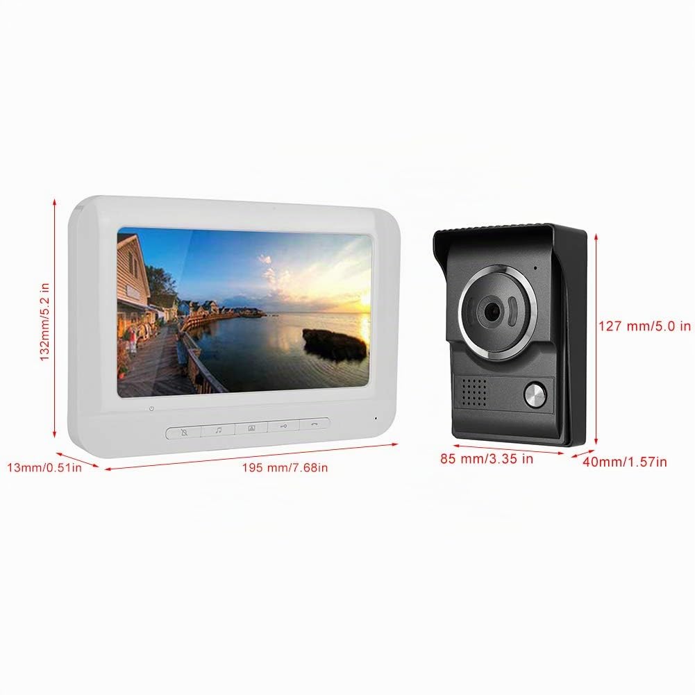 Sistema de Videoportero, IR a Prueba de Agua de 7 Pulgadas, Pantalla TFT-LCD, Timbre de Video Puerta Sistema de Teléfono Compatible con Intercomunicador Bidireccional, Monitoreo, Desbloqueo(YO)