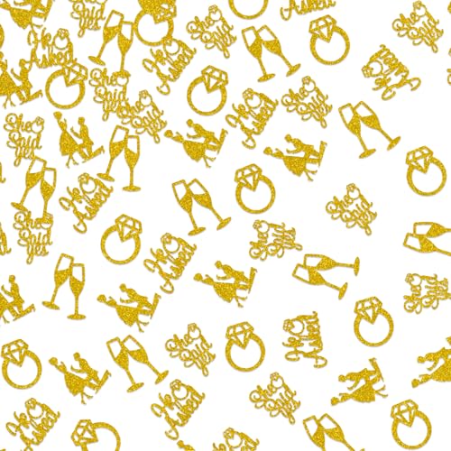 150 PCS Engagement Party Decorations, Gold Glitter He Asked She Said Yes Confetti, Diamond Ring Table Scatter, Bridal Shower Engagement Wedding Party Decorations Supplies