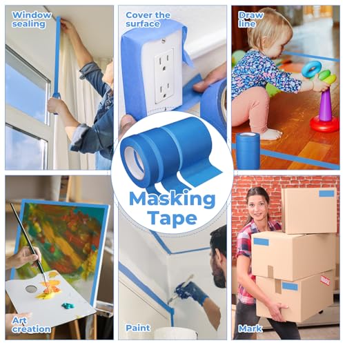 Image of Affrolling 3 Pack Wide Blue Painters Tape, 1 inch 2 inch 4'' x 60 Yard, Multi Size Painting Masking Tape, Clean Release Paper Tape for Home, Office, DIY Art, Crafts, Labeling, Decoration
