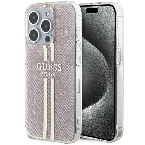 Guess GUHCP15LH4PSEGP Coque pour iPhone 15 Pro 6,1" Rose Coque Rigide IML 4G Rayure Dorée