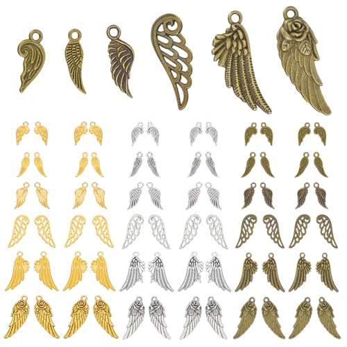 PH PandaHall 108Pcs 6 Styles Wing Charms, 3 Colours Feather 
