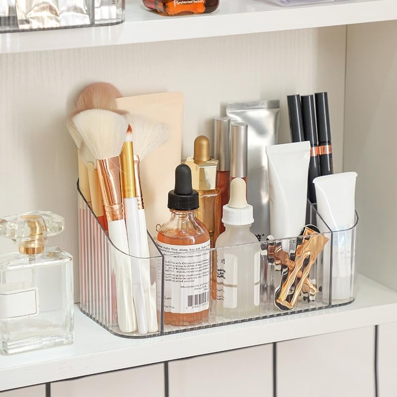SLHEQING 2 Pack Makeup Organiser, Transparent Skincare Beauty Cosmetic Storage Box, Makeup Brush Holder 7 Compartments - Image 4