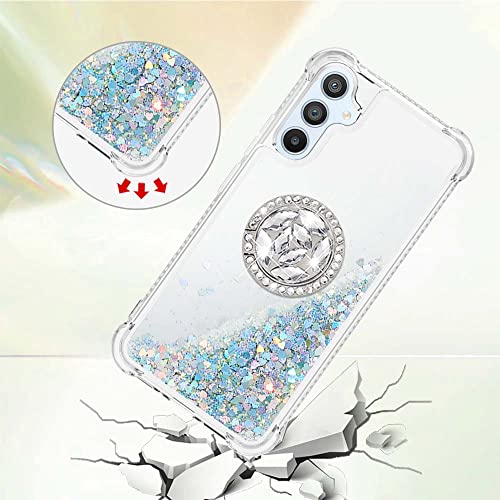 Eilkmcre For Samsung Galaxy A54 5G Case With Ring Holder Kickstand, Clear Glitter Bling Sparkle Quicksand Flowing Liquid Soft Tpu Shockproof Protective Phone Cover For Galaxy A54 5G Case, Silver #TOP2