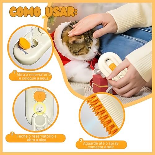 PawsNClaws ® Escova a Vapor Remoção de Pelo de Animais Massagem para Gatos e Cães Pequenos a Médios