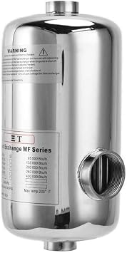Pool Heat Exchanger 135KBTU Stainless Steel Shell and Tube Heat Exchanger, Outdoor Wood Boiler, Swimming Pool,Spa Heat Exchanger Applications (MF 135)