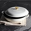 CAROTE 3.4QT Enameled Cast Iron Braiser Pan, Shallow Dutch Oven Casserole Skillets, Non-Toxic Cast Iron Pot with Lid for Grilling, Searing, Baking, Dual Handles, All Stovetop Compatible, White #4