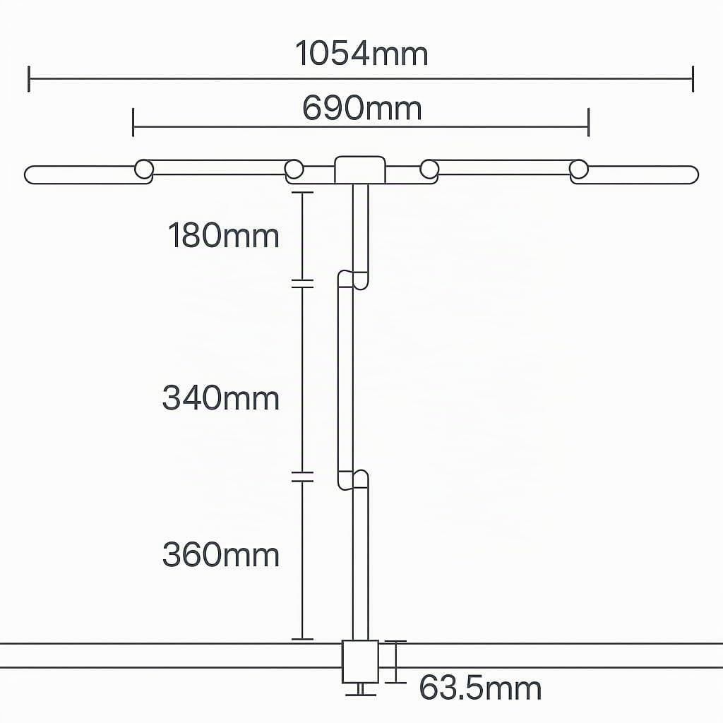 Techly 622724 Lampada LED a Tripla Sorgente Luminosa con Braccio Regolabile e Attacco a Morsetto Nero