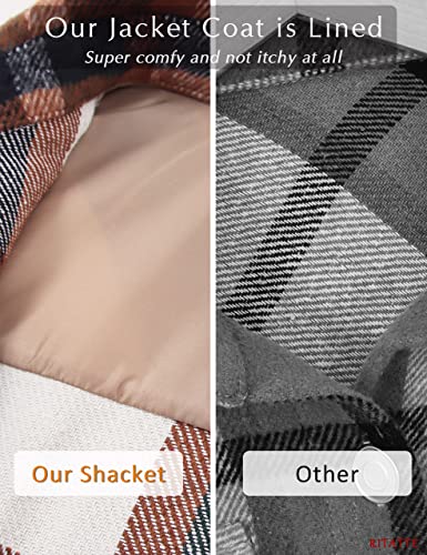 Ritatte Women's Shacket Jacket, Casual Flannel Wool Blend Plaid Shirts, Long Sleeve Button Down Shirt Coats (Khaki, Large) #TOP6