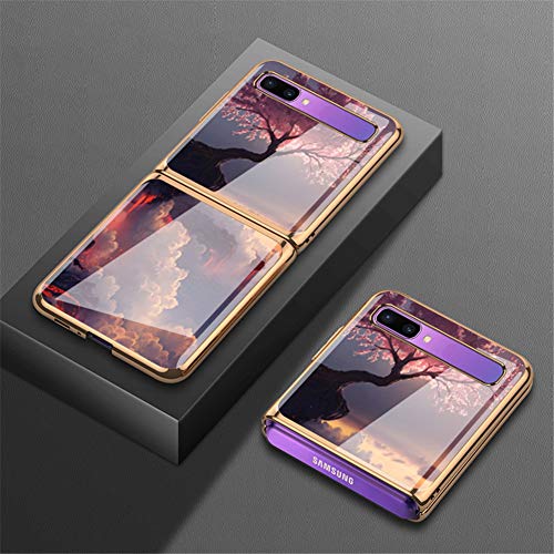Yatchen Linda capa para Samsung Galaxy Z Flip, vidro temperado liso + capa rígida de policarbonato c