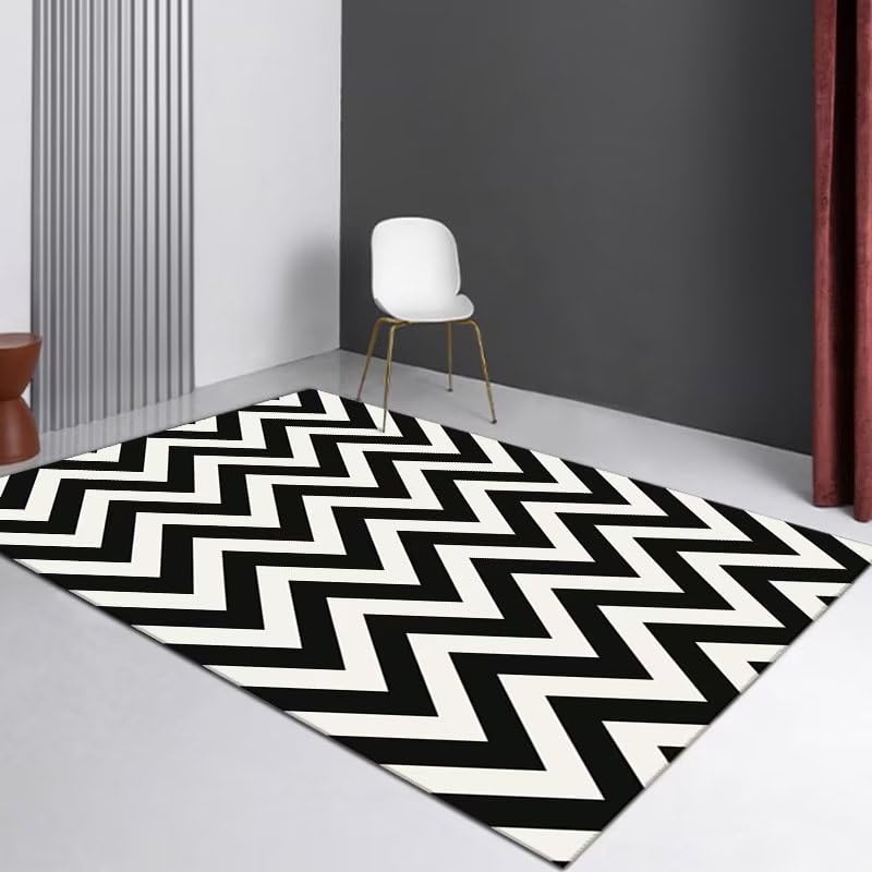 Tapis de chambre noir lavable 50x80cm à motif rayures
