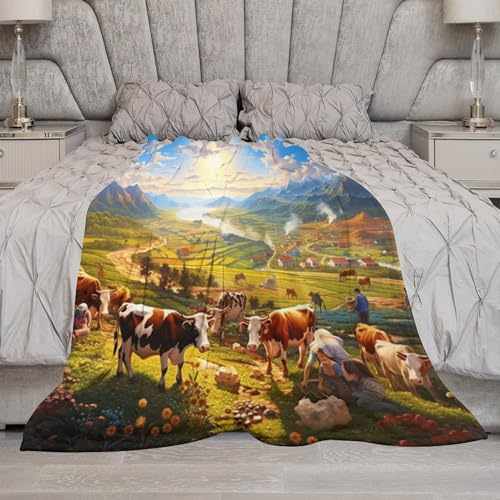 Couverture vache flanelle 130x150cm le plaid idéal pour réchauffer bébé au salon