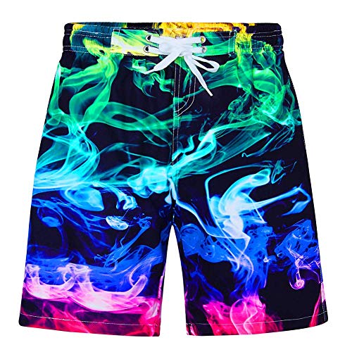 uideazone Big Boys Colorful Smoke Grpahic Swim Trunks Quick Dry Board Short Swimwear for Beach Party Vacation