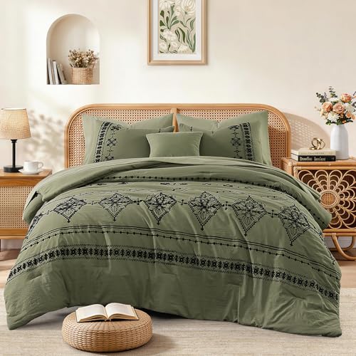 Image of MaiReve Full Size Comforter Set Embroidery Floral 7 Pieces Bed in a Bag