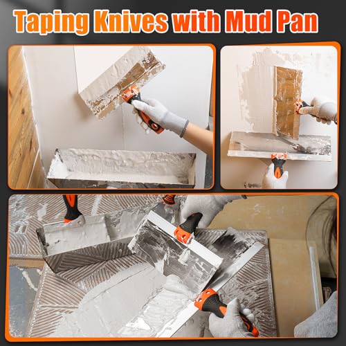 THINKWORK Drywall Knife Set, 10Pcs Drywall Tools Include Stainless Steel Putty Knife Set, Taping Knives, Painter Scraper, 14" Mud Pan and Scoop, Spackle Tool Kit for Joint Taping, Finishing, Patching by THINKWORK - Image 5