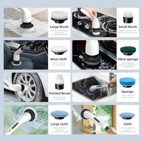 Image of Electric Spin Scrubber Bathroom - Adjustable Handle Cordless Shower Scrubber, 2 Speeds, Bathroom Scrubber with 8 Replaceable Brush Heads, Power Scrubber for Bathtub Cleaning