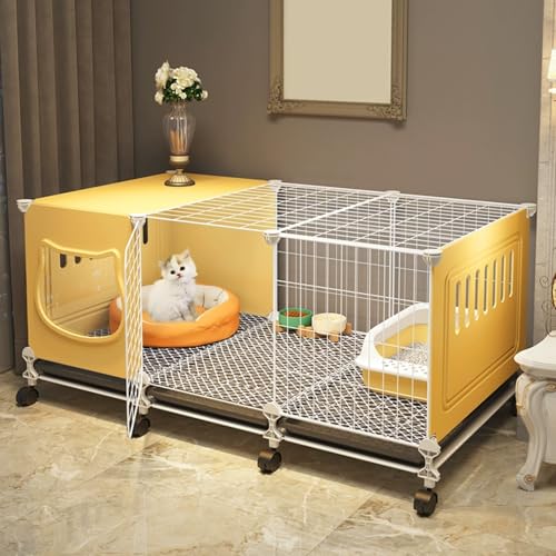 YLLSMGS 猫 ケージ 猫ケージ 屋内猫パティオ ネコ ゲージ 大型猫囲い 取り外し可能なプラスチックトレイと猫用トイレ付き ゲージ 猫 移動可能な猫ハウス 猫? 小動物用 猫用ケージ ハリネズミ フェレット チンチラ ウサギ