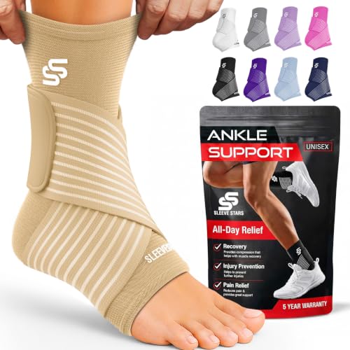 Sleeve Stars Ankle Brace Men & Women Support (Single/M:10"-12"/Beige)