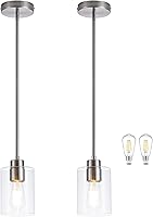 Vista 18 de MAYNA Lámpara colgante de granja de 1 luz, lámparas de jaula de metal negro con cadena ajustable y pantalla de vidrio, luces colgantes para isla