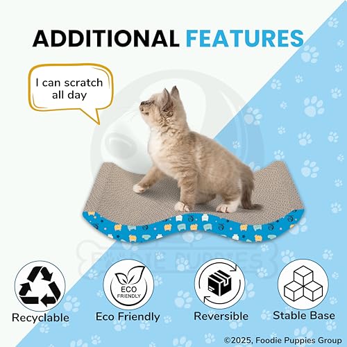 Image of Foodie Puppies 2-in-1 Reversible Cat Scratcher Pad with Catnip for Cats & Kittens, (Breaker) | Durable Corrugated Cardboard Cat Scratch Post for Furniture Protection (44cm x 23.5cm x 8cm)